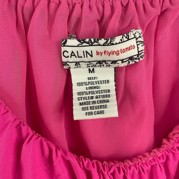 A. CALIN by flying tomatoes hot pink crop top with bubble hem and sleeves. - Picture 2 of 4